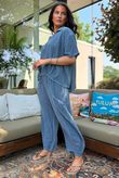 Lina Linen Blend French Tuck Blouse Washed Navy